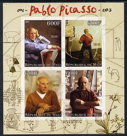 Mali 2013 Pablo Picasso imperf sheetlet containing four values unmounted mint, stamps on personalities, stamps on shaped, stamps on circular, stamps on picasso, stamps on arts