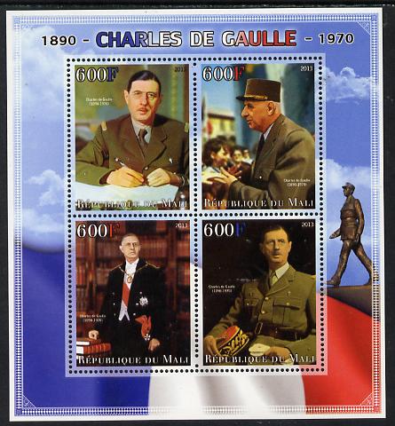 Mali 2013 Charles De Gaulle perf sheetlet containing four values unmounted mint, stamps on personalities, stamps on shaped, stamps on circular, stamps on de gaulle, stamps on  ww2 , stamps on militaria