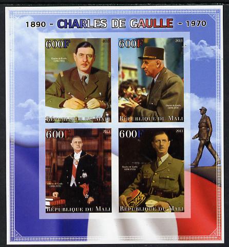Mali 2013 Charles De Gaulle imperf sheetlet containing four values unmounted mint, stamps on personalities, stamps on shaped, stamps on circular, stamps on de gaulle, stamps on  ww2 , stamps on militaria