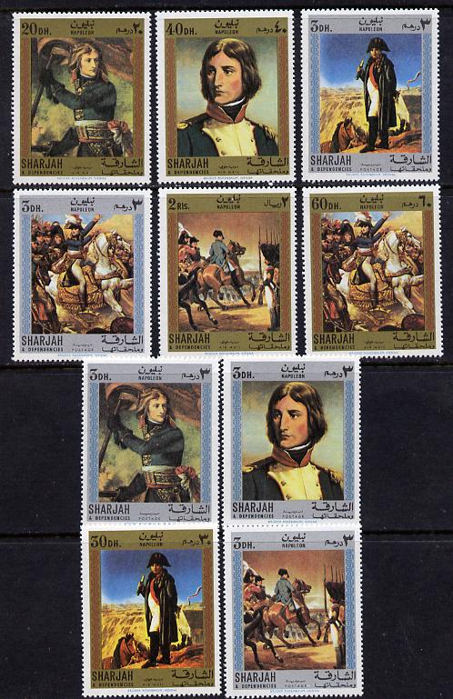 Sharjah 1970 Paintings of Napoleon perf set of 10 unmounted mint, Mi 622-31A*, stamps on history    personalities    arts   napoleon  , stamps on dictators.