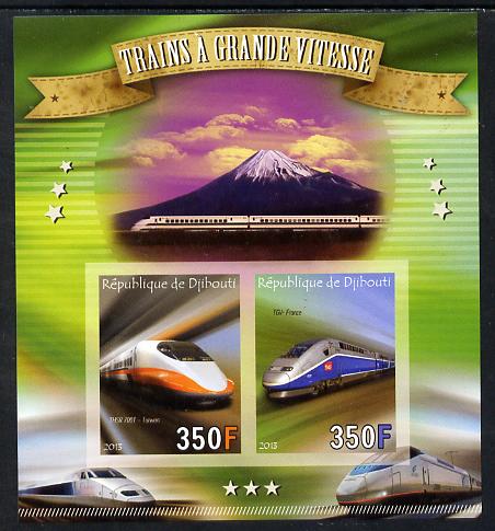 Djibouti 2013 High Speed Trains imperf sheetlet containing two values unmounted mint, stamps on railways, stamps on mountains