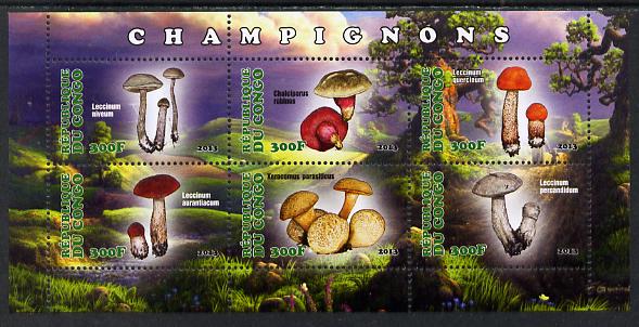 Congo 2013 Fungi #4 perf sheetlet containing six values unmounted mint, stamps on fungi