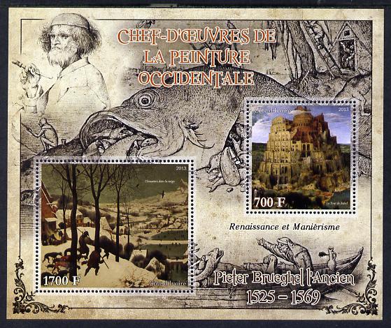 Ivory Coast 2013 Art Masterpieces from the Western World - Renaissance & Mannerism - Pieter Brueghel perf sheetlet containing 2 values unmounted mint, stamps on , stamps on  stamps on arts, stamps on  stamps on renaissance, stamps on  stamps on mannerism, stamps on  stamps on brueghel