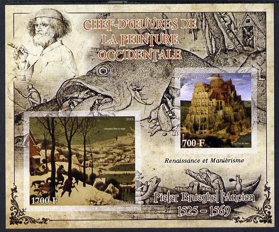 Ivory Coast 2013 Art Masterpieces from the Western World - Renaissance & Mannerism - Pieter Brueghel imperf sheetlet containing 2 values unmounted mint, stamps on arts, stamps on renaissance, stamps on mannerism, stamps on brueghel