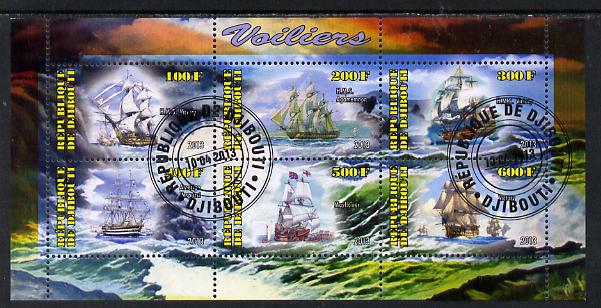 Djibouti 2013 Sailing Ships #1 perf sheetlet containing 6 values cto used, stamps on ships