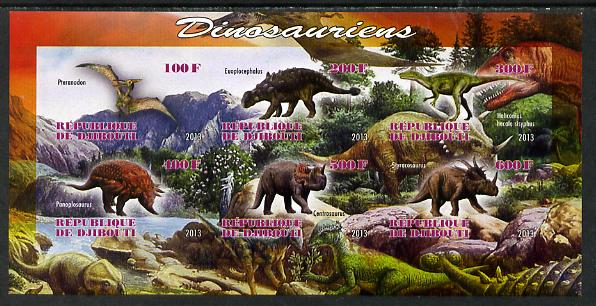 Djibouti 2013 Dinosaurs #2 imperf sheetlet containing 6 values unmounted mint, stamps on dinosaurs