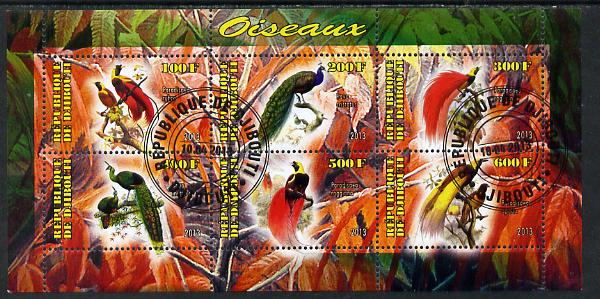 Djibouti 2013 Birds of Paradise perf sheetlet containing 6 values cto used, stamps on birds, stamps on birds of paradise