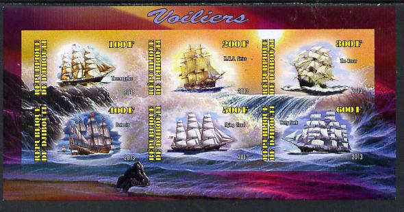 Djibouti 2013 Sailing Ships #2 imperf sheetlet containing 6 values unmounted mint, stamps on ships