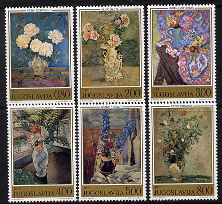 Yugoslavia 1974 Floral Paintings perf set of 6 unmounted mint, SG 1624-29, stamps on arts, stamps on flowers