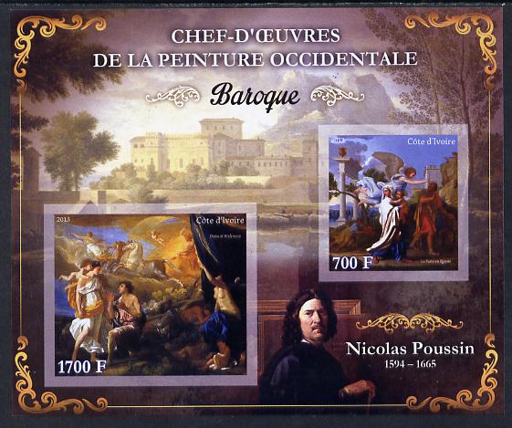 Ivory Coast 2013 Art Masterpieces from the Western World - Baroque Period - Nicolas Poussin imperf sheetlet containing 2 values unmounted mint, stamps on arts, stamps on baroque, stamps on poussin