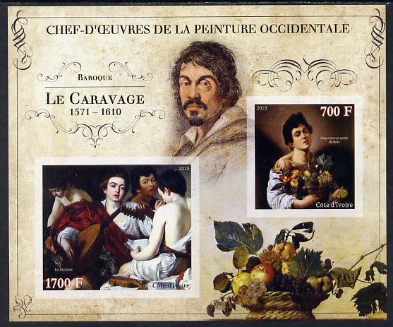 Ivory Coast 2013 Art Masterpieces from the Western World - Baroque Period - Caravaggio imperf sheetlet containing 2 values unmounted mint, stamps on arts, stamps on baroque, stamps on caravaggio