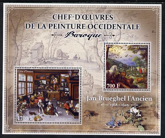 Ivory Coast 2013 Art Masterpieces from the Western World - Baroque Period - Jan Brueghel the Elder perf sheetlet containing 2 values unmounted mint, stamps on , stamps on  stamps on arts, stamps on  stamps on baroque, stamps on  stamps on brueghel