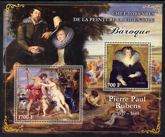 Ivory Coast 2013 Art Masterpieces from the Western World - Baroque Period - Peter Paul Rubens perf sheetlet containing 2 values unmounted mint, stamps on arts, stamps on baroque, stamps on rubens, stamps on nudes, stamps on 