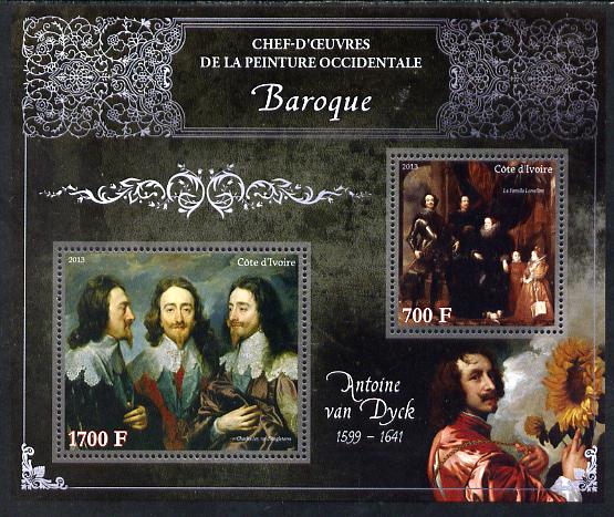 Ivory Coast 2013 Art Masterpieces from the Western World - Baroque Period - Anthony Van Dyck perf sheetlet containing 2 values unmounted mint, stamps on arts, stamps on baroque, stamps on van dyck