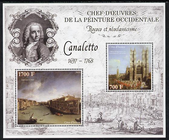 Ivory Coast 2013 Art Masterpieces from the Western World - Rococo & Neoclassicism - Canaletto perf sheetlet containing 2 values unmounted mint, stamps on arts, stamps on rococo, stamps on neoclassicism, stamps on canaletto