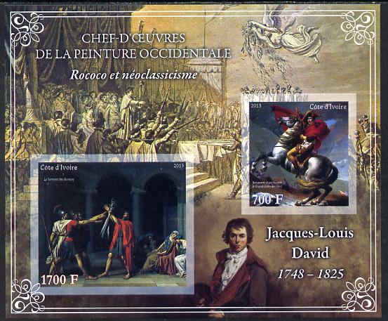 Ivory Coast 2013 Art Masterpieces from the Western World - Rococo & Neoclassicism - Jacques-Louis David imperf sheetlet containing 2 values unmounted mint, stamps on arts, stamps on rococo, stamps on neoclassicism, stamps on david, stamps on napoleon