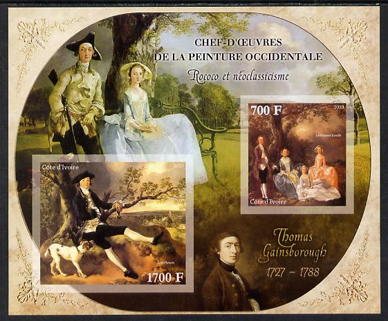 Ivory Coast 2013 Art Masterpieces from the Western World - Rococo & Neoclassicism - Thomas Gainsborough imperf sheetlet containing 2 values unmounted mint, stamps on arts, stamps on rococo, stamps on neoclassicism, stamps on gainsborough, stamps on dogs