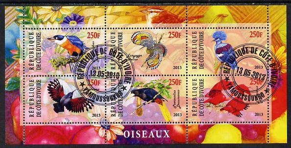 Ivory Coast 2013 Birds perf sheetlet containing 6 values fine cto used, stamps on birds