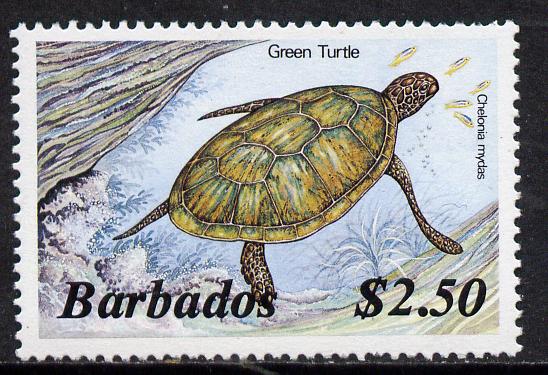 Barbados 1986 Green Turtle $2.50 (from Marine Life def set) without imprint date unmounted mint, SG 807A, stamps on marine-life   turtles   reptiles