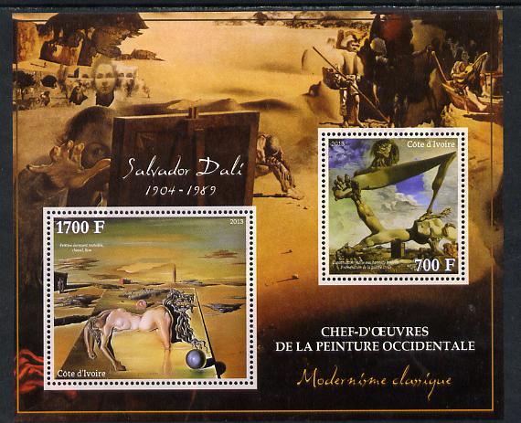 Ivory Coast 2013 Art Masterpieces from the Western World - Modernism - Salvador Dali perf sheetlet containing 2 values unmounted mint, stamps on , stamps on  stamps on arts, stamps on  stamps on modernism, stamps on  stamps on dali