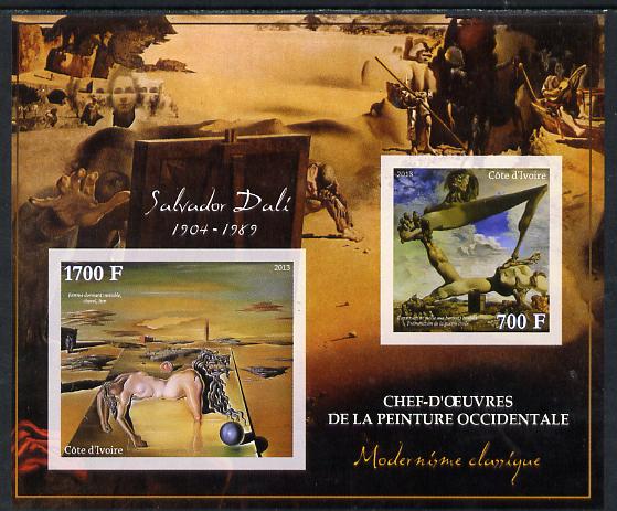 Ivory Coast 2013 Art Masterpieces from the Western World - Modernism - Salvador Dali imperf sheetlet containing 2 values unmounted mint, stamps on arts, stamps on modernism, stamps on dali
