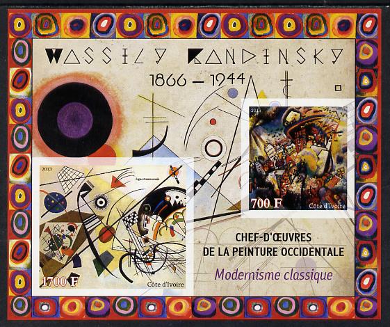 Ivory Coast 2013 Art Masterpieces from the Western World - Modernism - Wassily Kandinsky imperf sheetlet containing 2 values unmounted mint, stamps on arts, stamps on modernism, stamps on kandinsky