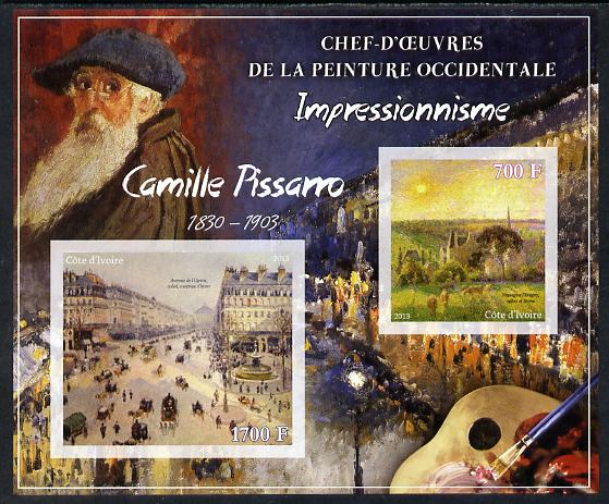 Ivory Coast 2013 Art Masterpieces from the Western World - Impressionism - Camille Pissarro imperf sheetlet containing 2 values unmounted mint, stamps on , stamps on  stamps on arts, stamps on  stamps on impressionism, stamps on  stamps on pissarro
