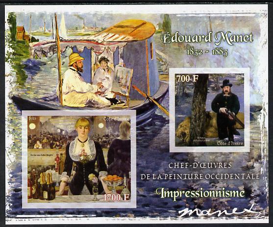 Ivory Coast 2013 Art Masterpieces from the Western World - Impressionism - Edouard Manet imperf sheetlet containing 2 values unmounted mint, stamps on arts, stamps on impressionism, stamps on manet