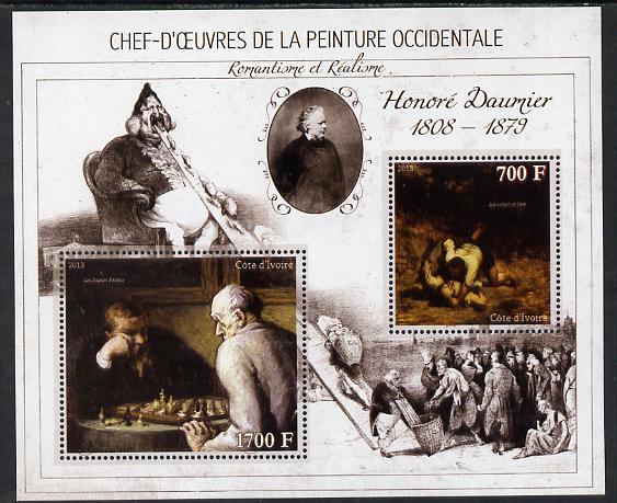 Ivory Coast 2013 Art Masterpieces from the Western World - Romanticism & Realism - Honore Daumier perf sheetlet containing 2 values unmounted mint, stamps on arts, stamps on romanticism, stamps on realism, stamps on daumier