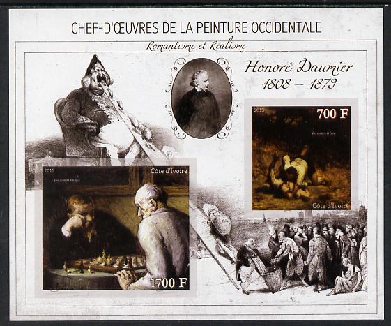 Ivory Coast 2013 Art Masterpieces from the Western World - Romanticism & Realism - Honore Daumier imperf sheetlet containing 2 values unmounted mint, stamps on arts, stamps on romanticism, stamps on realism, stamps on daumier