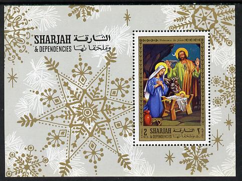 Sharjah 1970 Life of Christ #1 perf m/sheet (Nativity) unmounted mint Mi BL 77A , stamps on religion