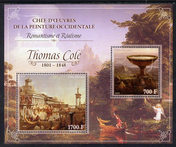 Ivory Coast 2013 Art Masterpieces from the Western World - Romanticism & Realism - Thomas Cole perf sheetlet containing 2 values unmounted mint, stamps on arts, stamps on romanticism, stamps on realism, stamps on cole