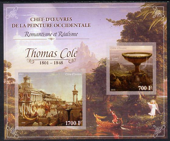 Ivory Coast 2013 Art Masterpieces from the Western World - Romanticism & Realism - Thomas Cole imperf sheetlet containing 2 values unmounted mint, stamps on arts, stamps on romanticism, stamps on realism, stamps on cole