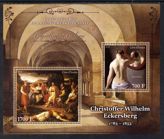 Ivory Coast 2013 Art Masterpieces from the Western World - Romanticism & Realism - Christoffer Wilhelm Eckersberg perf sheetlet containing 2 values unmounted mint, stamps on arts, stamps on romanticism, stamps on realism, stamps on eckersberg