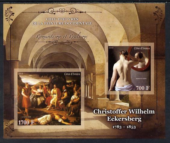 Ivory Coast 2013 Art Masterpieces from the Western World - Romanticism & Realism - Christoffer Wilhelm Eckersberg imperf sheetlet containing 2 values unmounted mint, stamps on arts, stamps on romanticism, stamps on realism, stamps on eckersberg