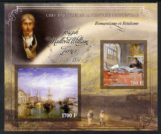 Ivory Coast 2013 Art Masterpieces from the Western World - Romanticism & Realism - Joseph Mallord William Turner imperf sheetlet containing 2 values unmounted mint, stamps on , stamps on  stamps on arts, stamps on  stamps on romanticism, stamps on  stamps on realism, stamps on  stamps on turner