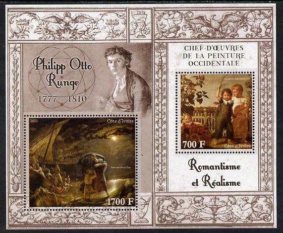 Ivory Coast 2013 Art Masterpieces from the Western World - Romanticism & Realism - Philipp Otto Runge perf sheetlet containing 2 values unmounted mint, stamps on arts, stamps on romanticism, stamps on realism, stamps on runge