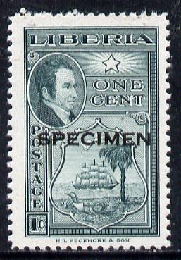 Liberia 1952 Ashmun 1c Seal of Liberia perf proof in issued colour optd Specimen unmounted mint (as SG 715), stamps on ships   trees    agriculture    farming     ploughing