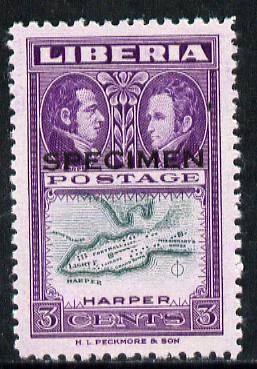 Liberia 1952 Ashmun 3c Map of Harper perf proof in issued colours opt'd Specimen unmounted mint (as SG 717), stamps on , stamps on  stamps on maps
