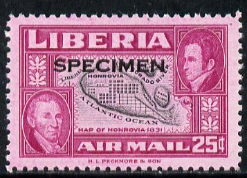 Liberia 1952 Ashmun 25c Map of Monrovia perf proof in issued colours optd Specimen unmounted mint (as SG 721), stamps on maps