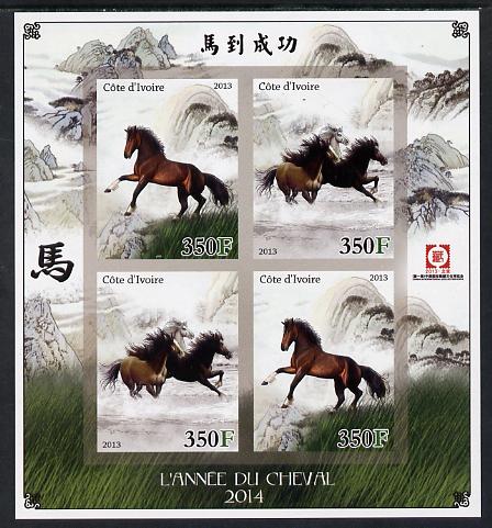 Ivory Coast 2013 Chinese New year - Year of the Horse imperf sheetlet containing 4 values unmounted mint, stamps on lunar, stamps on lunar new year, stamps on horses, stamps on horse, stamps on 