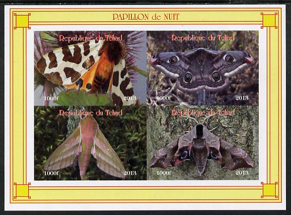 Chad 2013 Moths #1 imperf sheetlet containing 4 values unmounted mint. Note this item is privately produced and is offered purely on its thematic appeal, stamps on butterflies