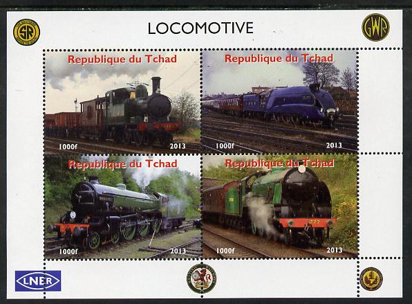 Chad 2013 Locomotives #1 perf sheetlet containing 4 values unmounted mint. Note this item is privately produced and is offered purely on its thematic appeal, stamps on railways