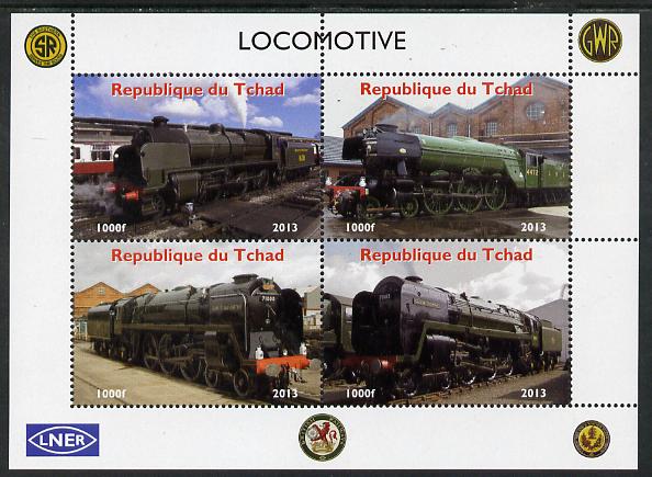Chad 2013 Locomotives #2 perf sheetlet containing 4 values unmounted mint. Note this item is privately produced and is offered purely on its thematic appeal, stamps on railways