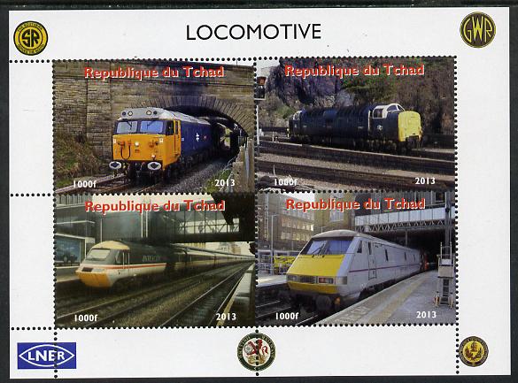 Chad 2013 Locomotives #4 perf sheetlet containing 4 values unmounted mint. Note this item is privately produced and is offered purely on its thematic appeal. . , stamps on railways