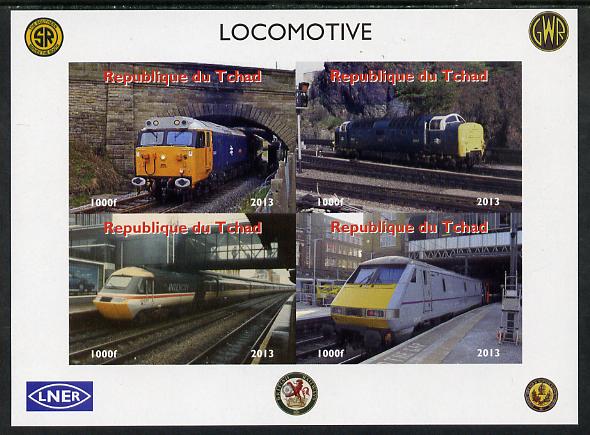 Chad 2013 Locomotives #4 imperf sheetlet containing 4 values unmounted mint. Note this item is privately produced and is offered purely on its thematic appeal. . , stamps on railways