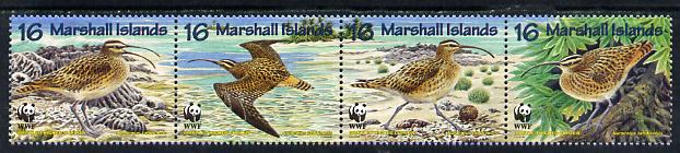 Marshall Islands 1997 WWF - Bristle-Thighed Curlew perf strip of 4 unmounted mint SG 826-29, stamps on , stamps on  wwf , stamps on birds, stamps on curlews