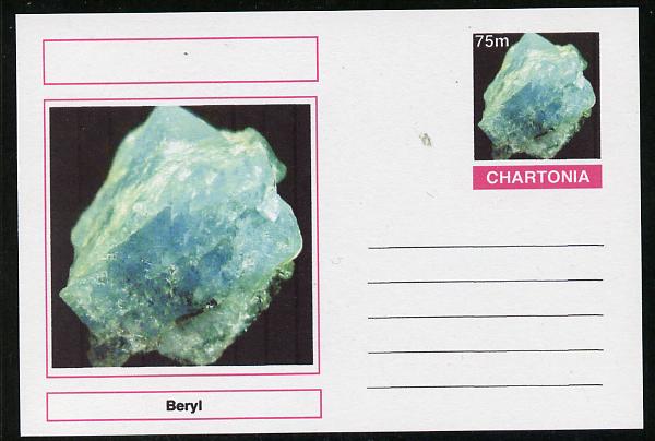 Chartonia (Fantasy) Minerals - Beryl postal stationery card unused and fine, stamps on minerals