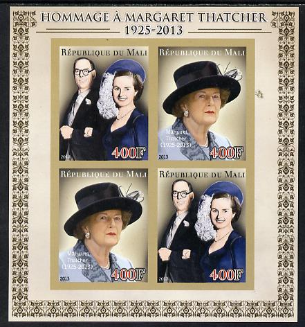 Mali 2013 Tribute to Margaret Thatcher imperf sheetlet containing 4 values unmounted mint, stamps on personalities, stamps on constitutions, stamps on women, stamps on 