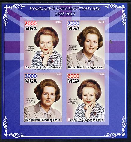 Madagascar 2013 Tribute to Margaret Thatcher imperf sheetlet containing 4 values unmounted mint, stamps on personalities, stamps on constitutions, stamps on women, stamps on flags